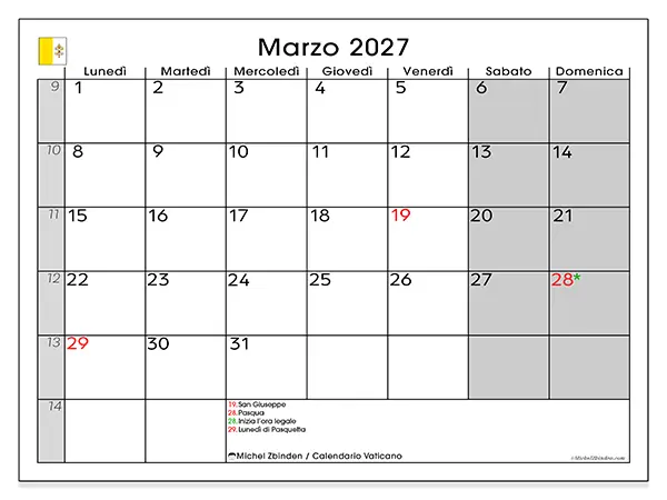 Calendario marzo 2027 da stampare - Vaticano