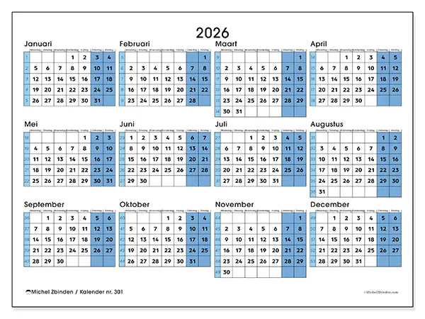 Jaarkalender 2026 om af te drukken - Klaar voor de universiteit