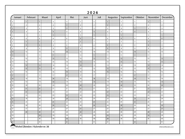 Jaarkalender 2026 om af te drukken - Praktische lijsten