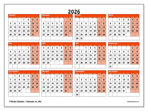 Jaarkalender 2026 om af te drukken - Kleurrijke planning