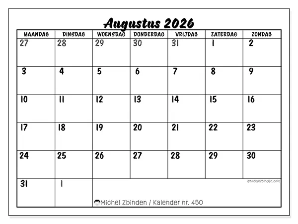 Kalender augustus 2026 om af te drukken - Gedetailleerde organisatie