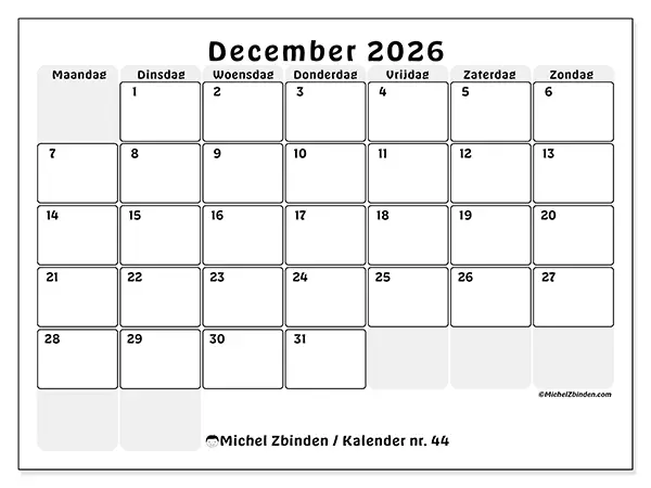Kalender december 2026 om af te drukken - Gestructureerde planning