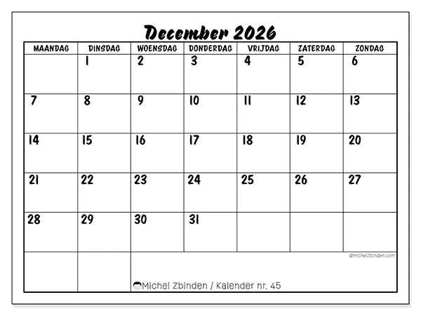 Kalender december 2026 om af te drukken - Schoolsucces