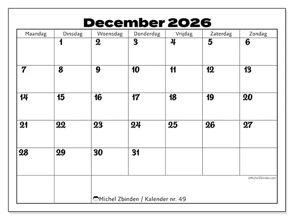 Kalender december 2026 om af te drukken - Productieve coordinatie