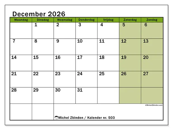 Kalender december 2026 om af te drukken - Levendige organisatie