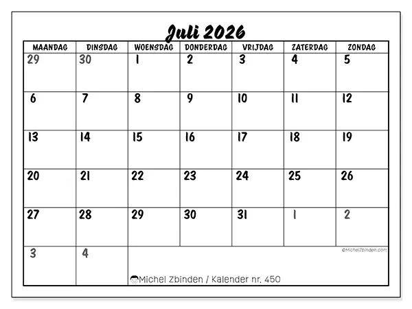 Kalender juli 2026 om af te drukken - Gedetailleerde organisatie