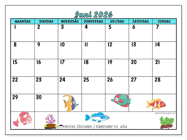 Kalender juni 2026 om af te drukken - Gekleurde vissen