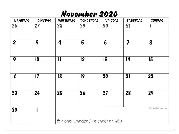 Kalender november 2026 om af te drukken - Gedetailleerde organisatie