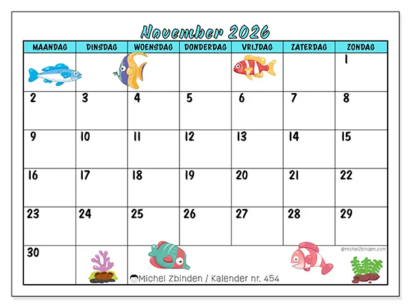 Kalender november 2026 om af te drukken - Gekleurde vissen