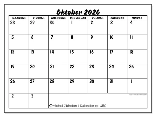 Kalender oktober 2026 om af te drukken - Gedetailleerde organisatie