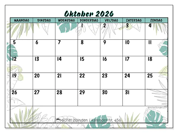 Kalender oktober 2026 om af te drukken
