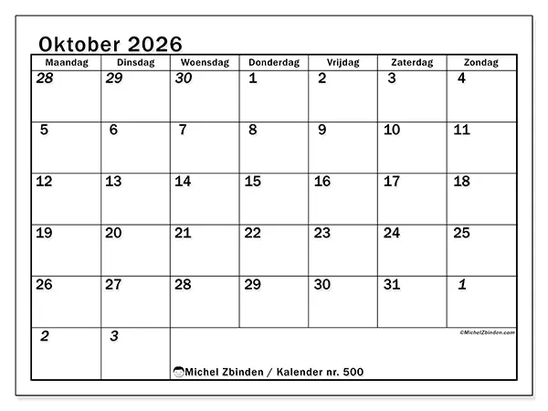 Kalender oktober 2026 om af te drukken - Intensieve planning