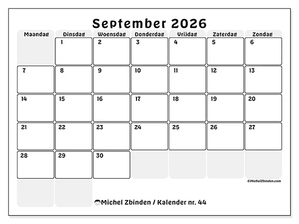 Kalender september 2026 om af te drukken - Gestructureerde planning