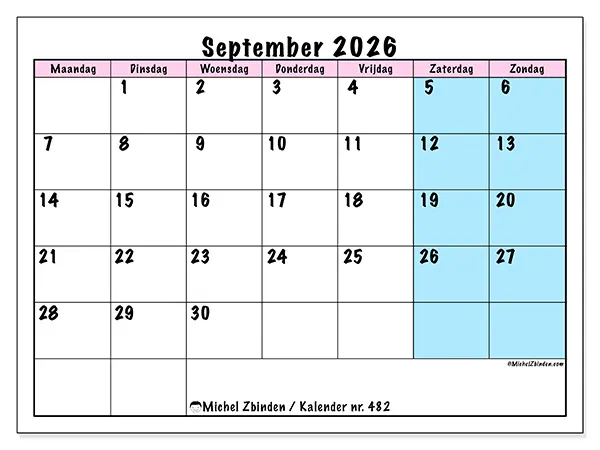 Kalender september 2026 om af te drukken - Teamagenda