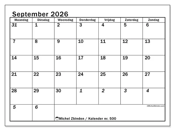 Kalender september 2026 om af te drukken - Intensieve planning