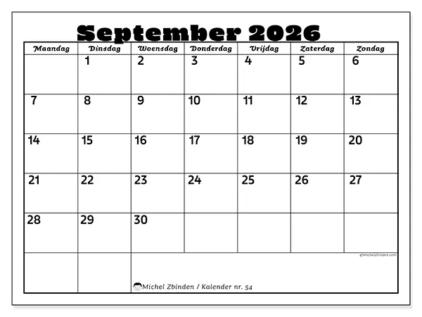 Kalender september 2026 om af te drukken - Familieactiviteiten