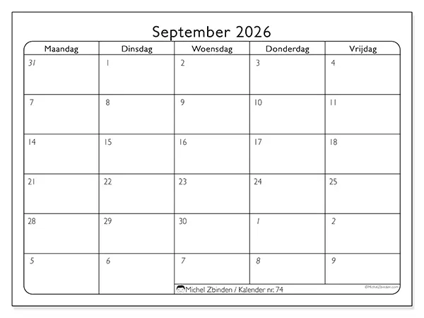 Kalender september 2026 om af te drukken - Werkorganisatie
