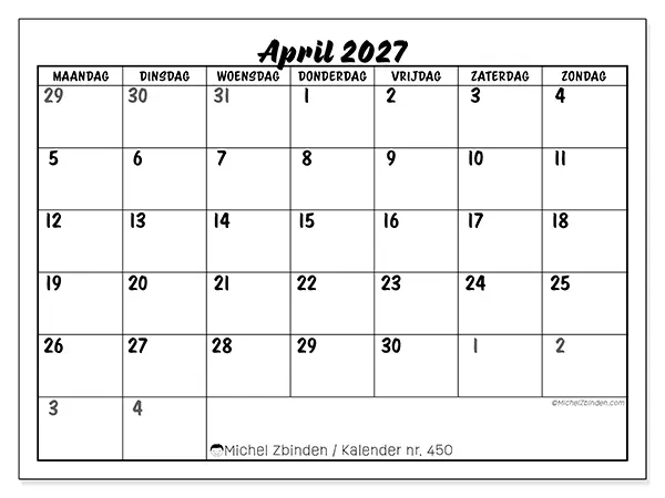 Kalender april 2027 om af te drukken - Gedetailleerde organisatie