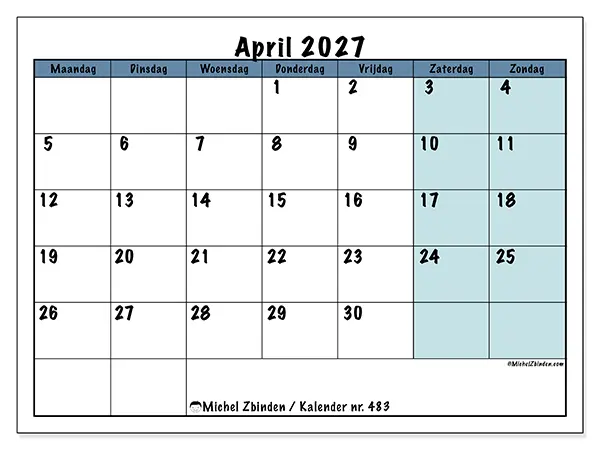 Kalender april 2027 om af te drukken - Structuur voor school
