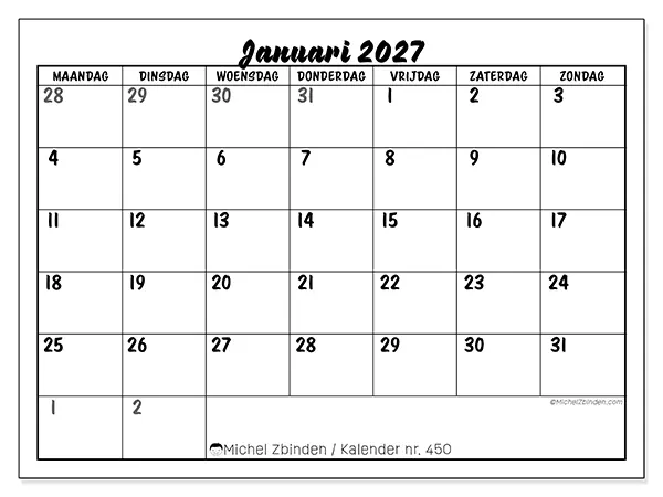 Kalender januari 2027 om af te drukken - Gedetailleerde organisatie