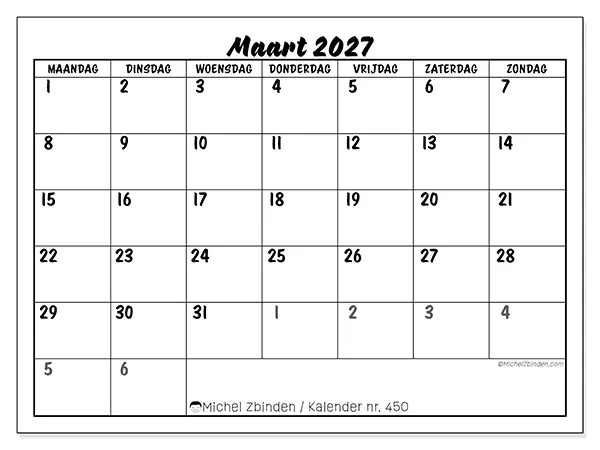 Kalender maart 2027 om af te drukken - Gedetailleerde organisatie