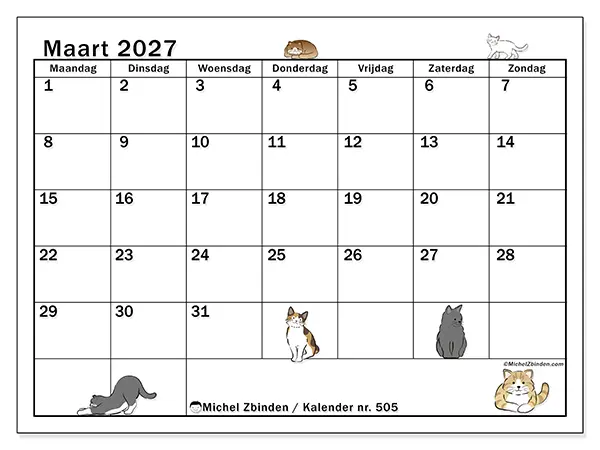 Kalender maart 2027 om af te drukken - Kattenleven