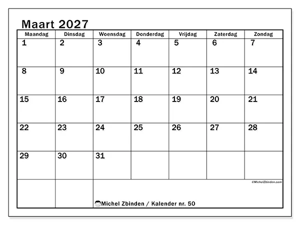 Kalender maart 2027 om af te drukken - Heldere planning