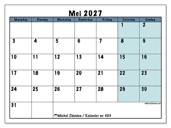Kalender mei 2027 om af te drukken - Structuur voor school