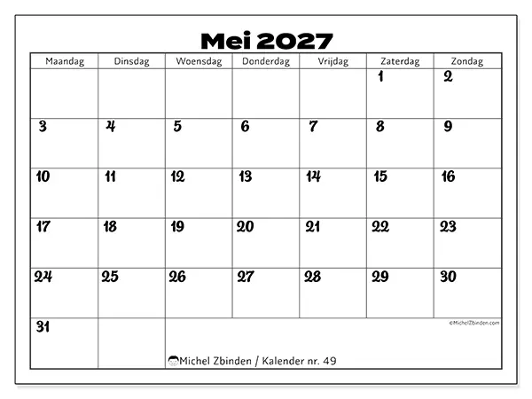 Kalender mei 2027 om af te drukken - Productieve coordinatie