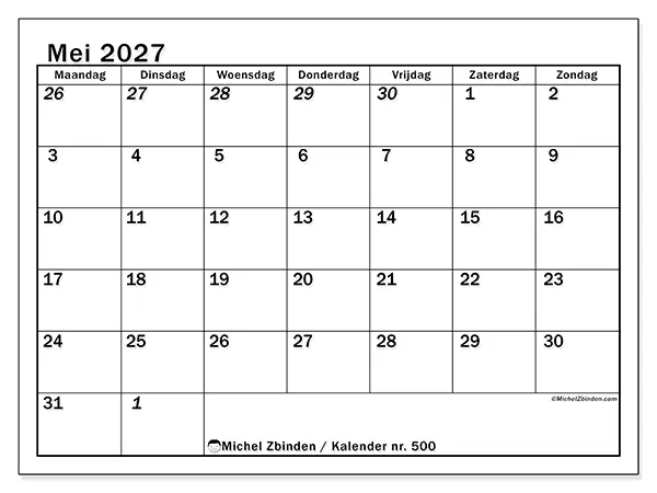 Kalender mei 2027 om af te drukken - Intensieve planning