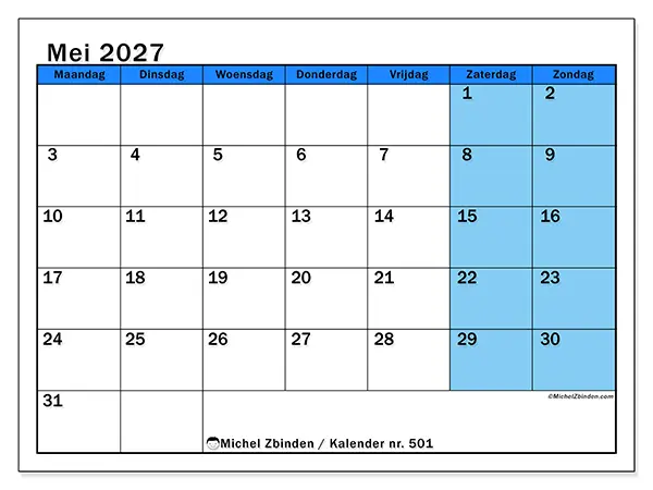 Kalender mei 2027 om af te drukken - Dynamische studies