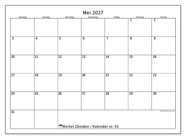 Kalender mei 2027 om af te drukken - Efficiënte agenda