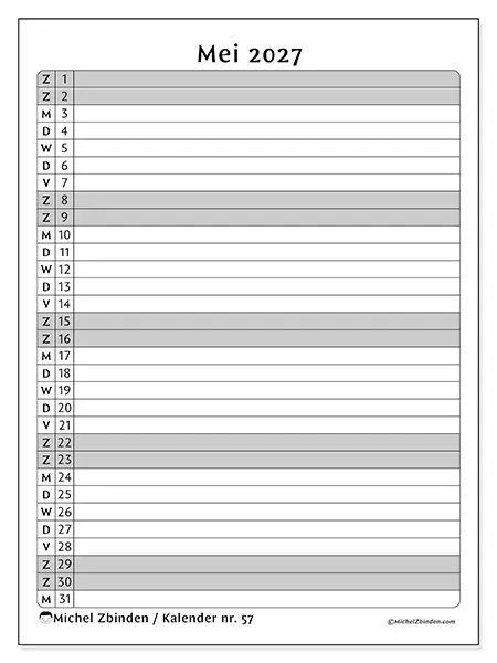 Kalender mei 2027 om af te drukken - Activiteitenlijst