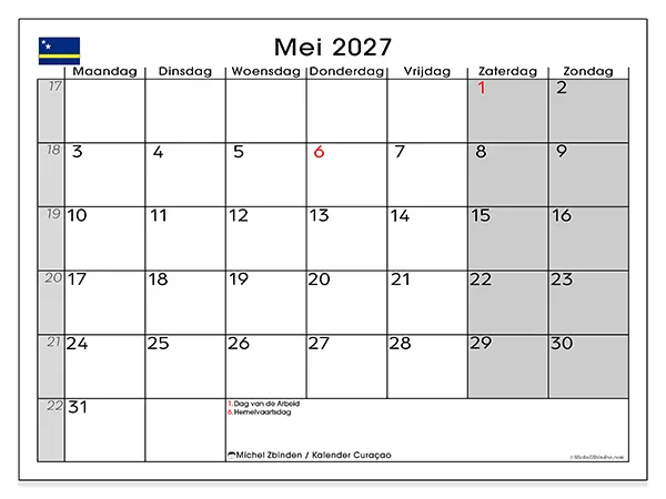 Kalender mei 2027 om af te drukken - Curaçao