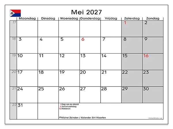 Kalender mei 2027 om af te drukken - Sint Maarten
