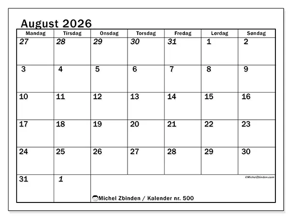 August 2026 kalendere til utskrift - Intensiv planlegging