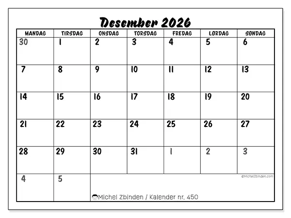 Desember 2026 kalendere til utskrift - Detaljert organisering