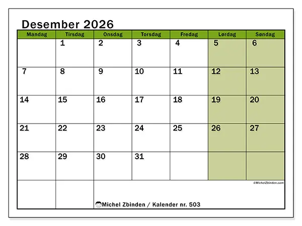 Desember 2026 kalendere til utskrift - Levende organisering