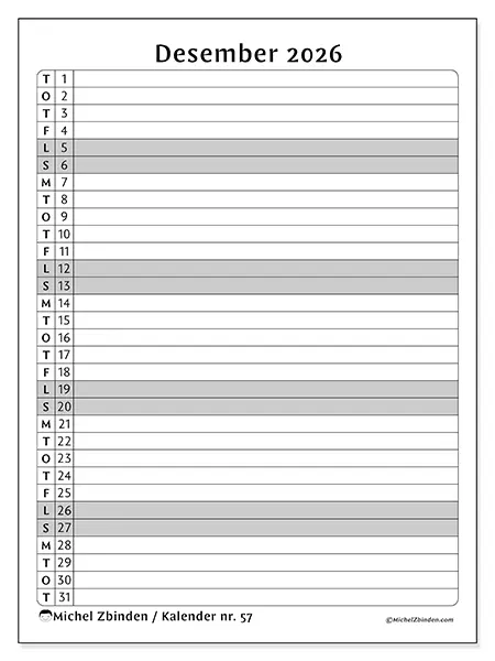 Desember 2026 kalendere til utskrift - Aktivitetsliste