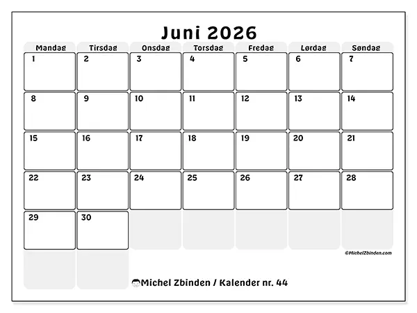 Juni 2026 kalendere til utskrift - Strukturert planlegging