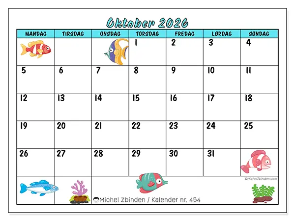 Oktober 2026 kalendere til utskrift - Fargerike fisk