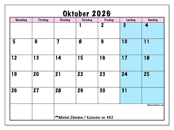 Oktober 2026 kalendere til utskrift - Team tidsplan