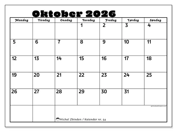 Oktober 2026 kalendere til utskrift - Familieaktiviteter