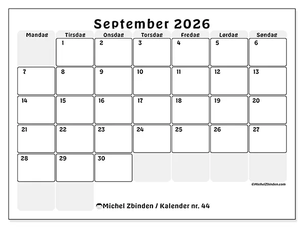 September 2026 kalendere til utskrift - Strukturert planlegging