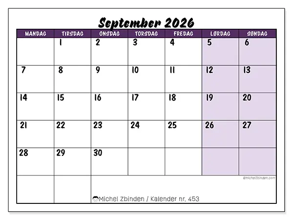 September 2026 kalendere til utskrift - Fargerike oppgaver