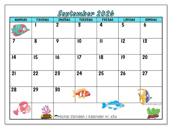 September 2026 kalendere til utskrift - Fargerike fisk