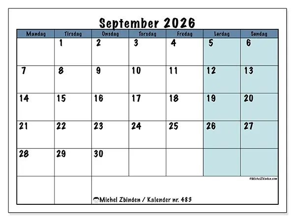 September 2026 kalendere til utskrift - Struktur for skolen