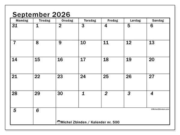 September 2026 kalendere til utskrift - Intensiv planlegging