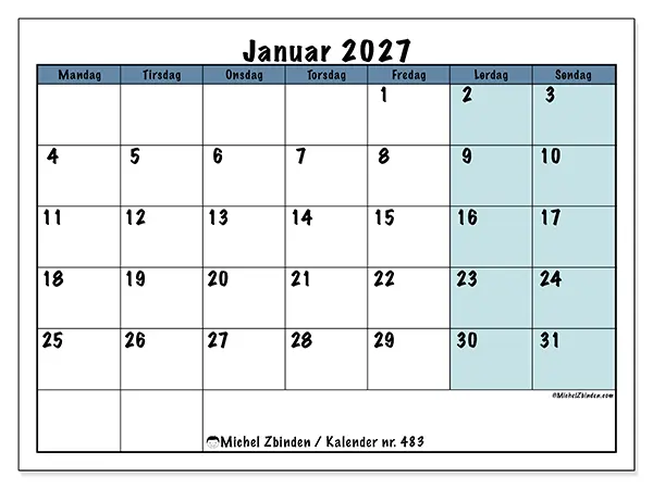Januar 2027 kalendere til utskrift - Struktur for skolen