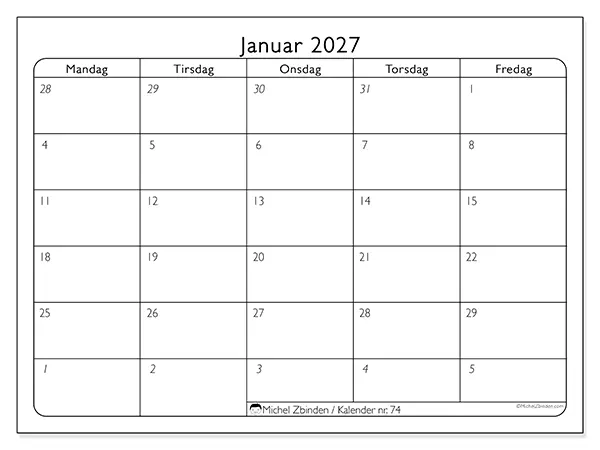 Januar 2027 kalendere til utskrift - Arbeidsorganisering